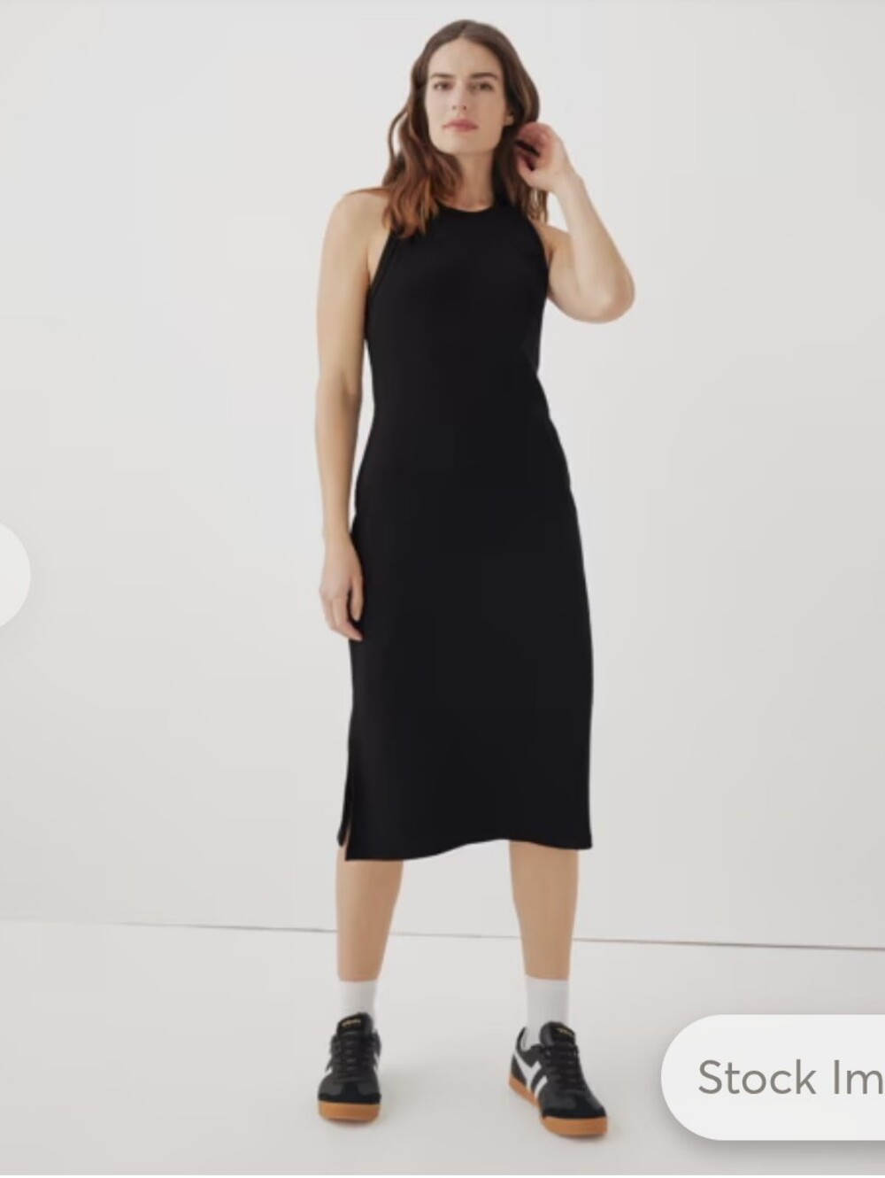 Pact Ribbed Black Maxi Tank Dress with Side Slit